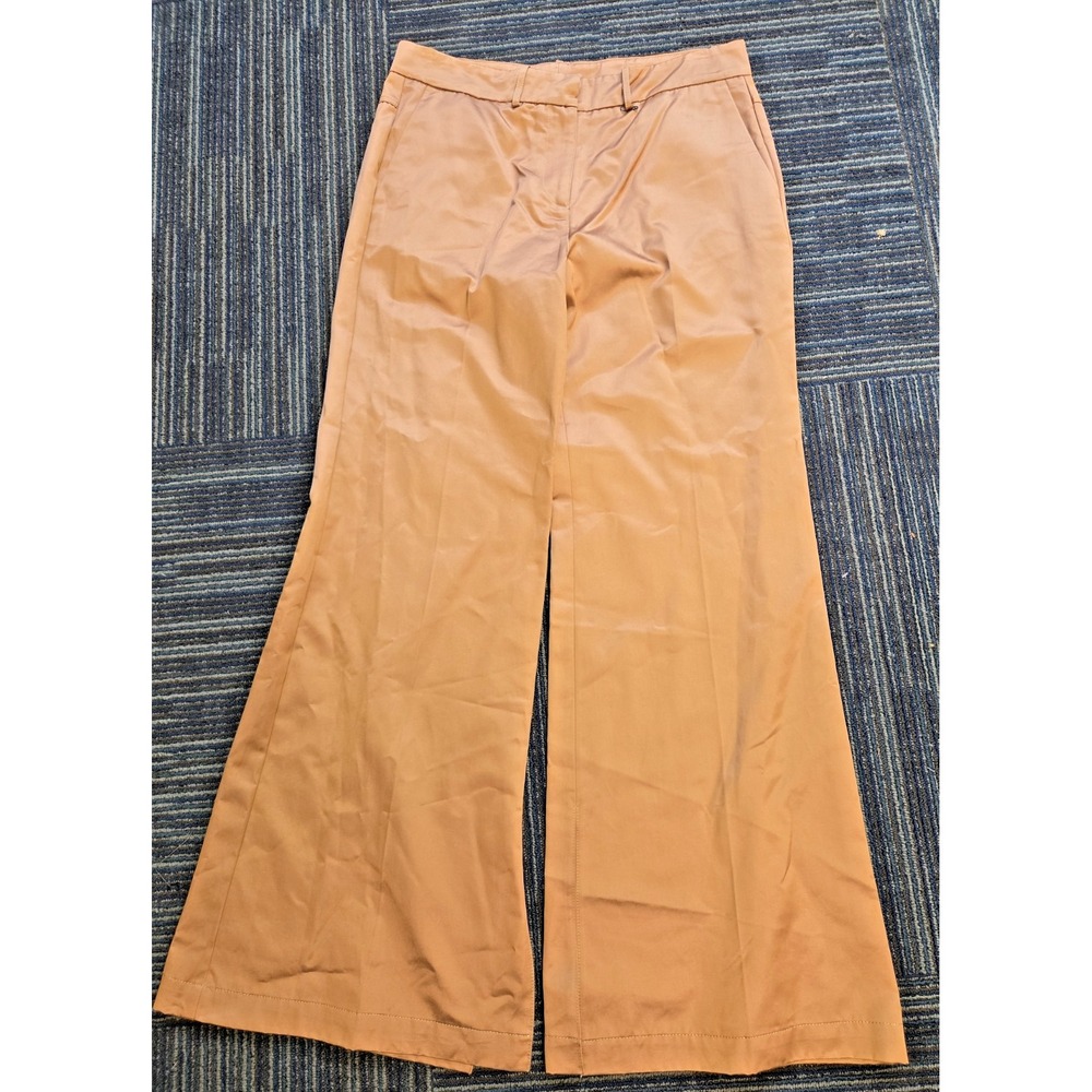(nude) Womens Sz L (46) Bronze Satin Wide Leg Trousers Pants $350 Italian NEW